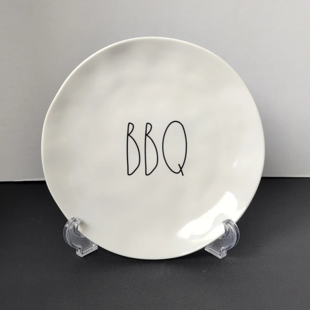 Rae‎ Dunn BBQ White Melamine Plates Ivory Farmhouse Grill Outdoor Dinnerware